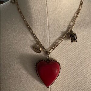Betsey Johnson Red and Gold Heart Pendant Necklace